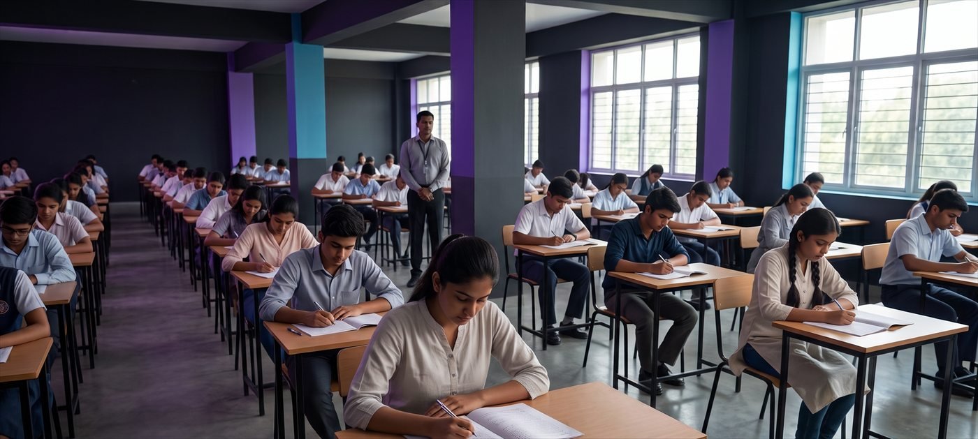 An orderly Indian examination hall